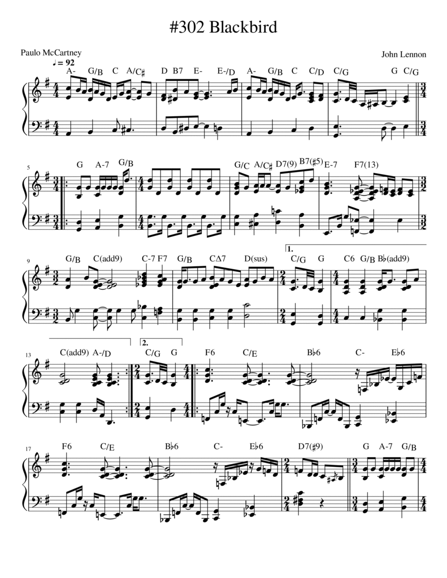 Blackbird Piano Solo scores gallery preview page 1
