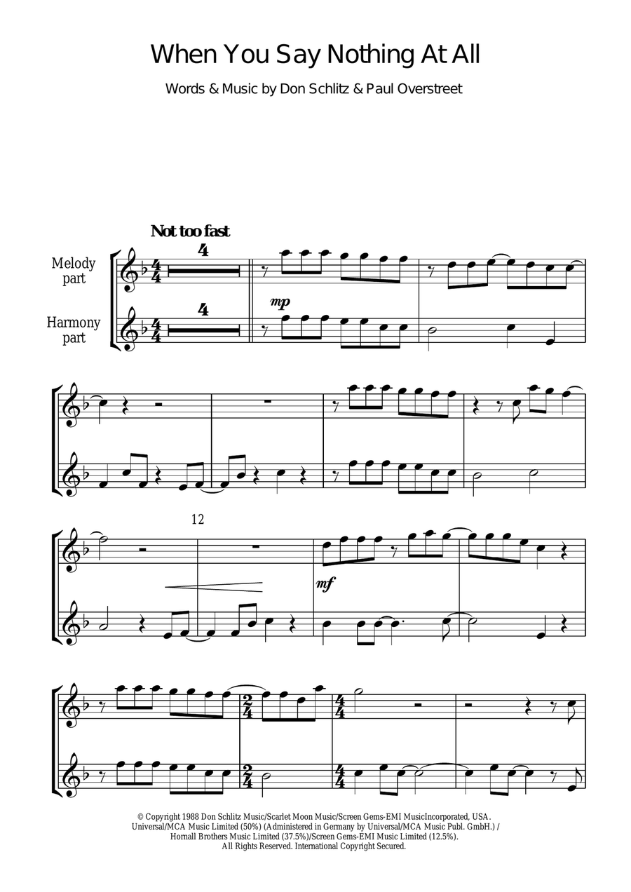When You Say Nothing At All Recorder scores gallery preview page 1