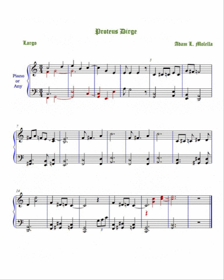 Proteus Dirge for solo piano or synthesizer : GOTHIC or Funeral Piano Solo scores gallery preview page 1