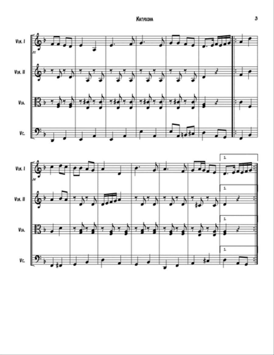 Katyusha Katyusha String Quartet scores gallery preview page 3