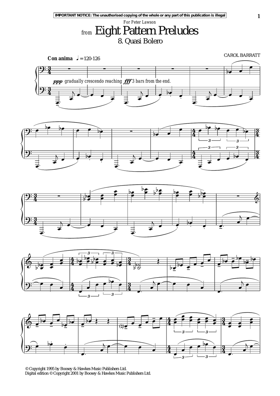 Eight Pattern Preludes, 8. Quasi Bolero Piano Solo scores gallery preview page 1