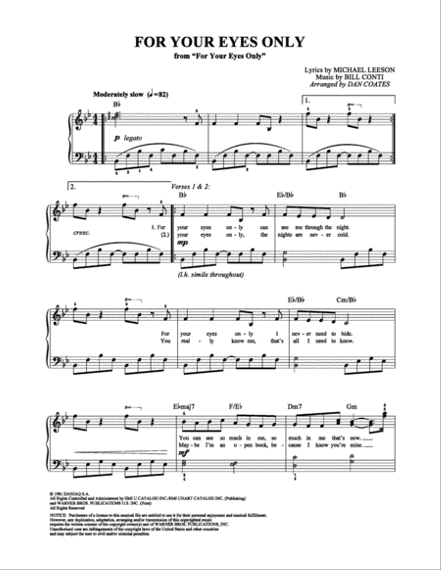 For Your Eyes Only Easy Piano scores gallery preview page 1