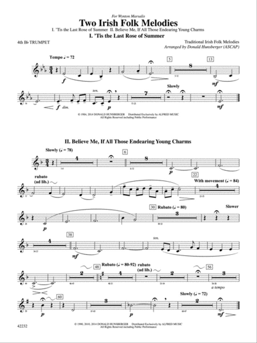 Two Irish Folk Melodies: 4th B-flat Trumpet Concert Band scores gallery preview page 1
