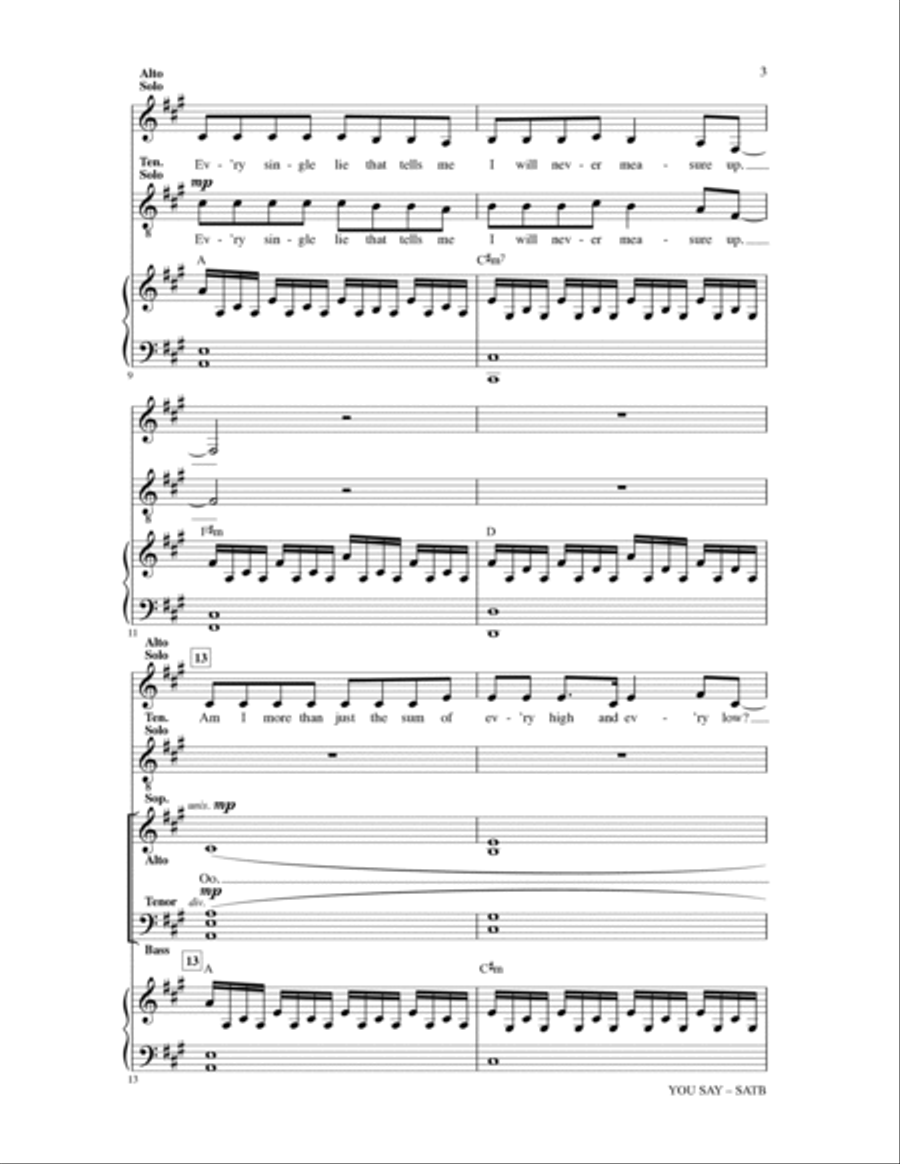 You Say (arr. Heather Sorenson) 4-Part scores gallery preview page 2