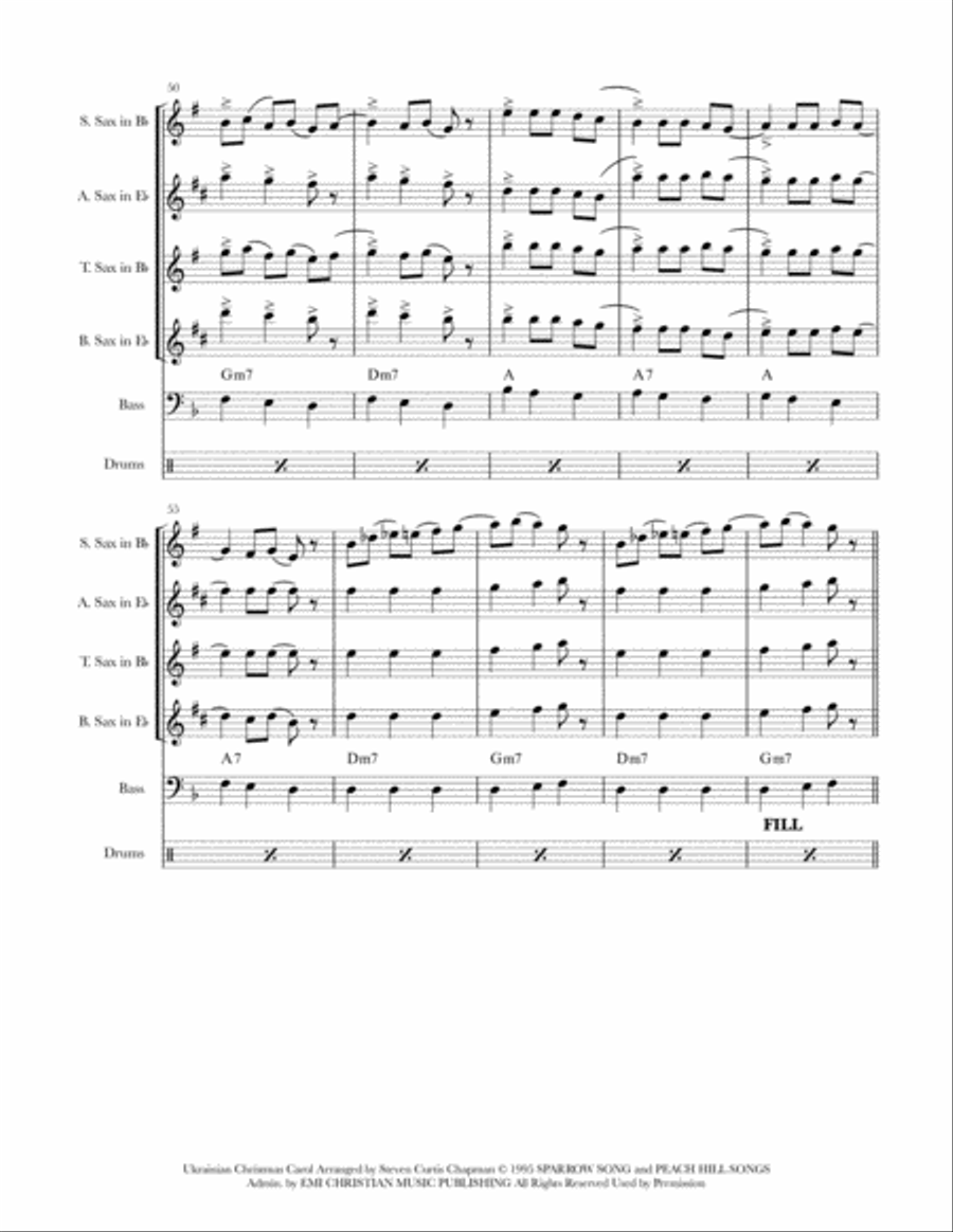 Carol Of The Bells Saxophone Quartet scores gallery preview page 6