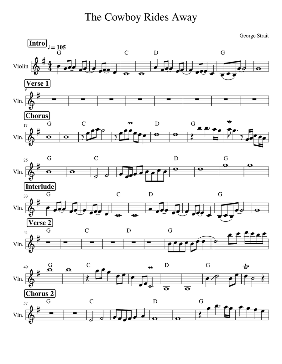 The Cowboy Rides Away Violin Solo scores gallery preview page 1