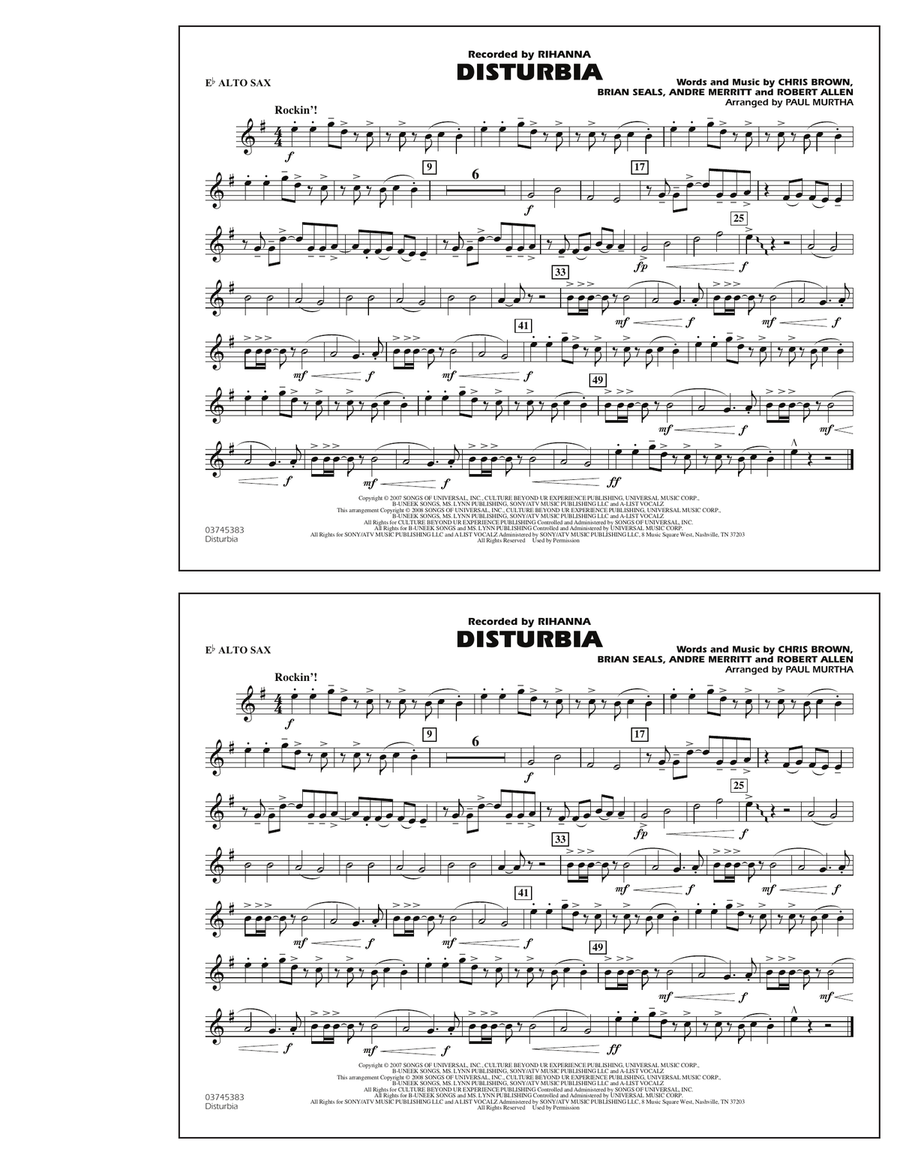 Disturbia - Eb Alto Sax Marching Band scores gallery preview page 1