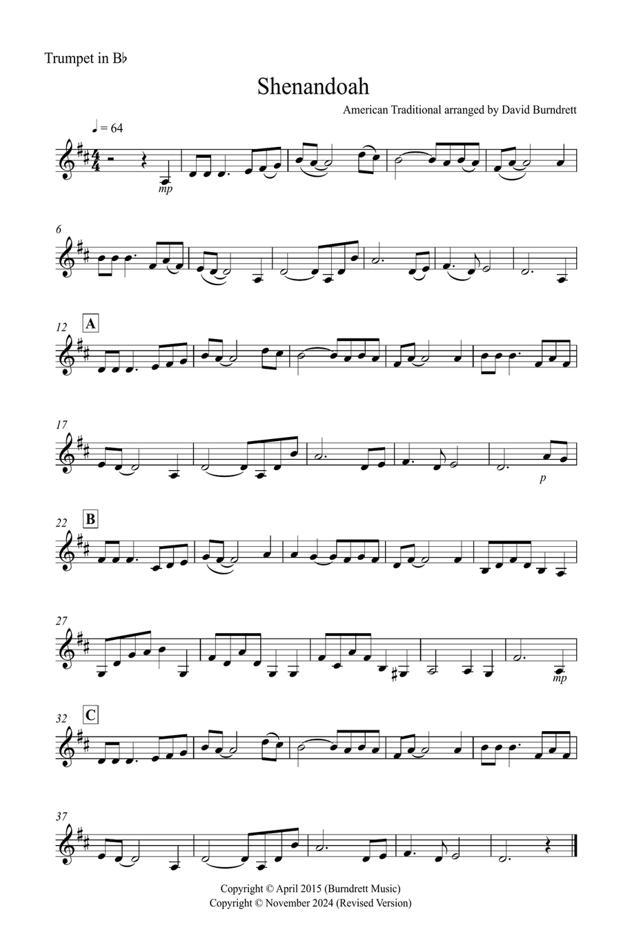 Shenandoah for Trumpet and Horn Duet Brass Duet scores gallery preview page 3
