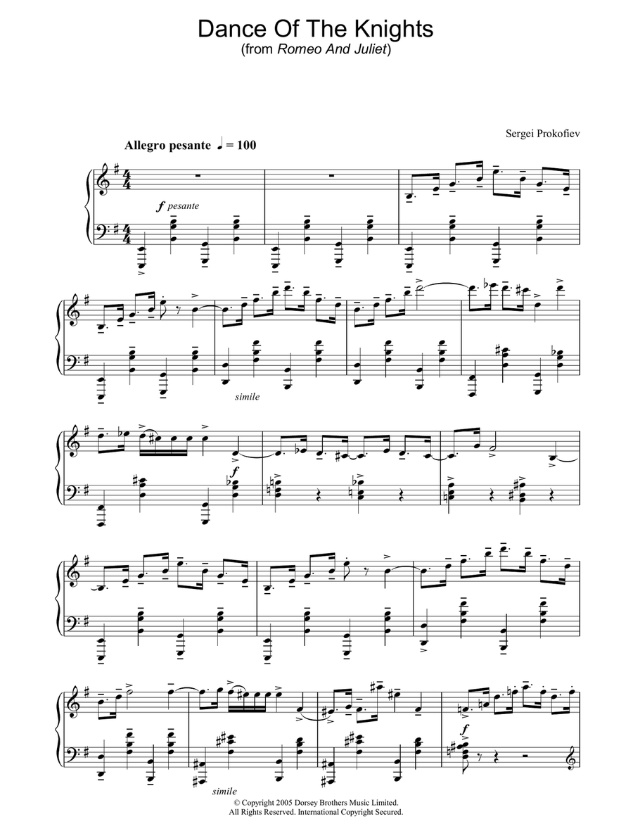Dance Of The Knights (from Romeo And Juliet) Piano Solo scores gallery preview page 1