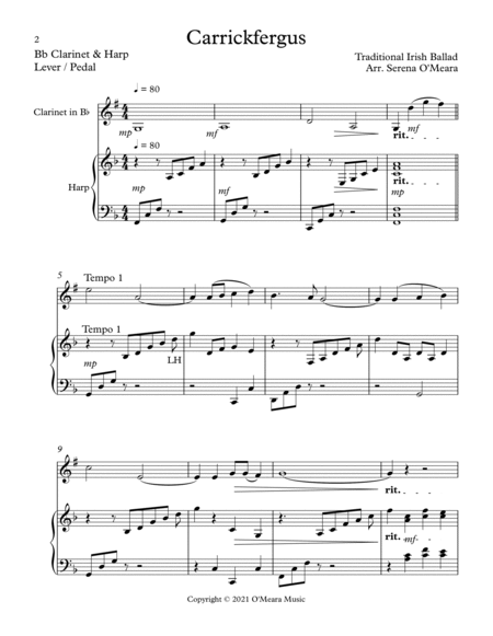 Carrickfergus Duet for Bb Clarinet & Harp