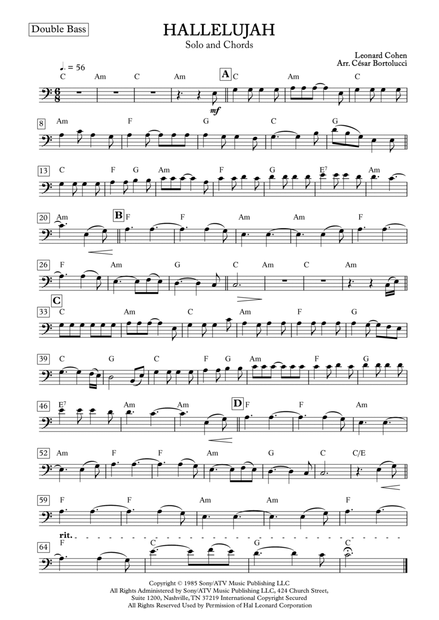 Hallelujah Double Bass scores gallery preview page 1