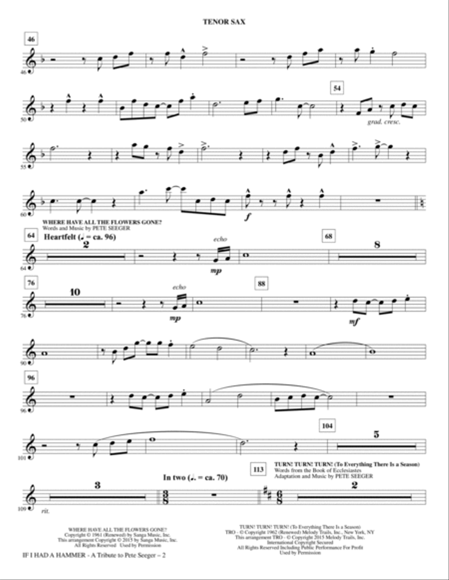 If I Had A Hammer - A Tribute to Pete Seeger - Bb Tenor Saxophone Choir scores gallery preview page 2