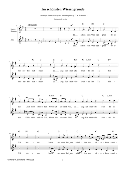 Im schönsten Wiesengrunde for mezzo-soprano, alto and guitar-chords image number null