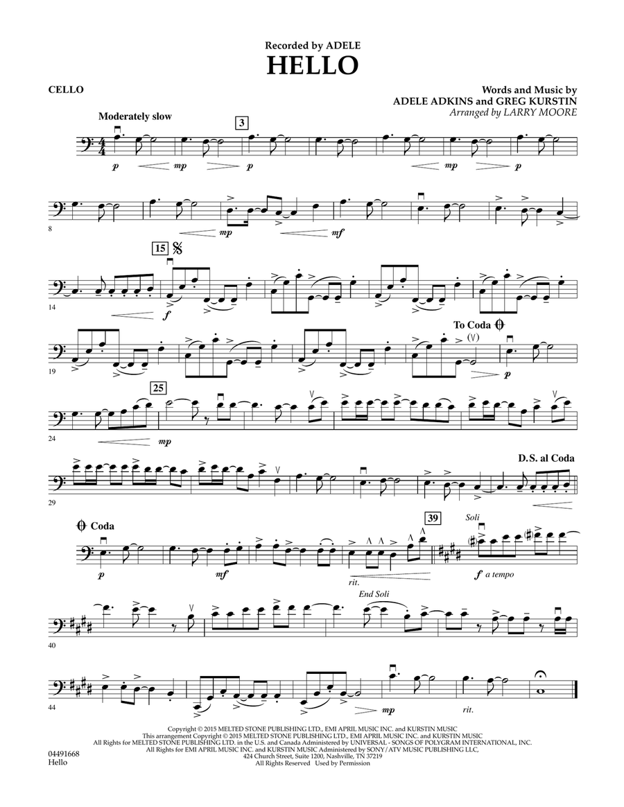 Hello - Cello Hello - Cello Orchestra scores gallery preview page 1