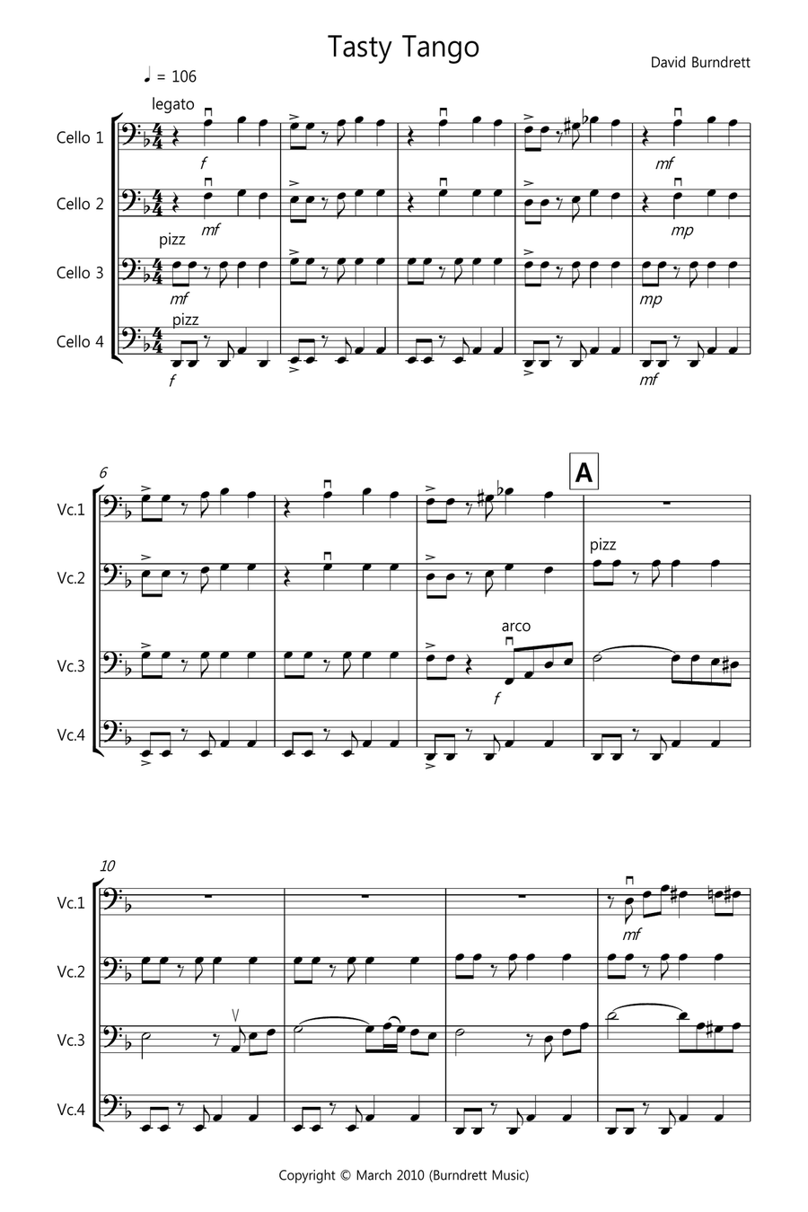 Tasty Tango for Cello Quartet Cello Solo scores gallery preview page 1