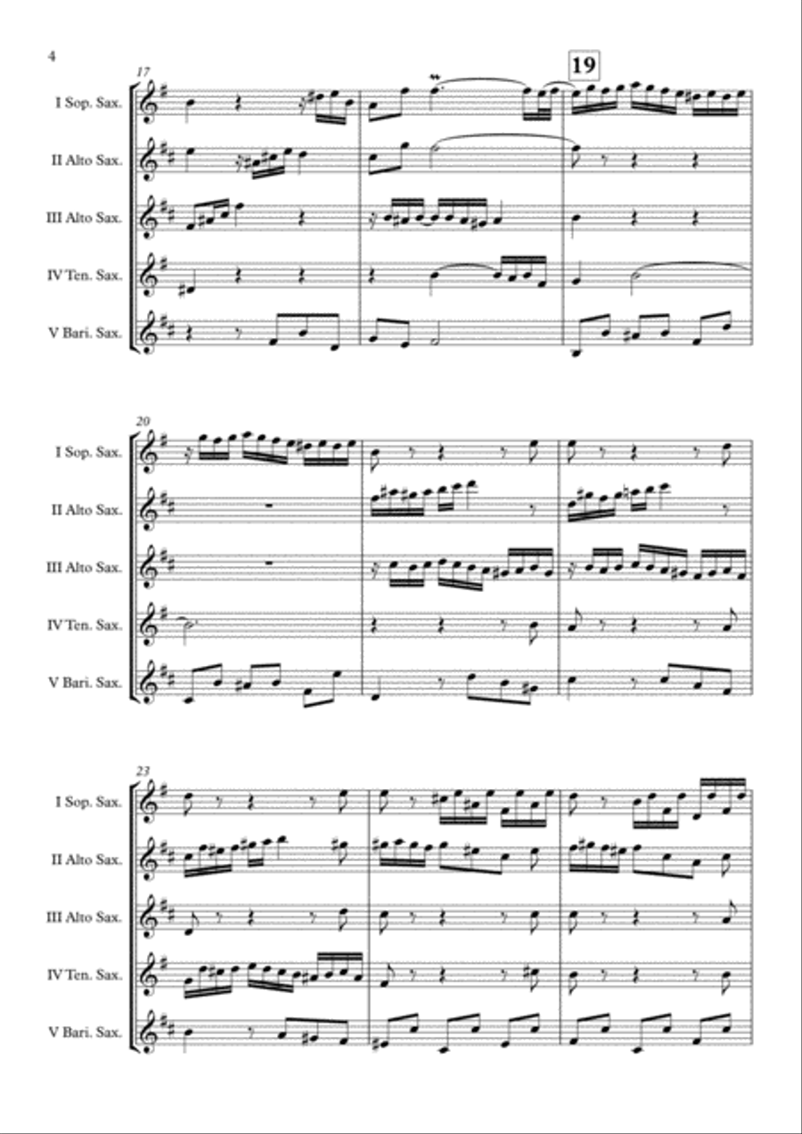 Praeludium BWV 548 (Johann Sebastian Bach) Saxophone Quintet arr. Adrian Wagner Saxophone Quintet scores gallery preview page 4