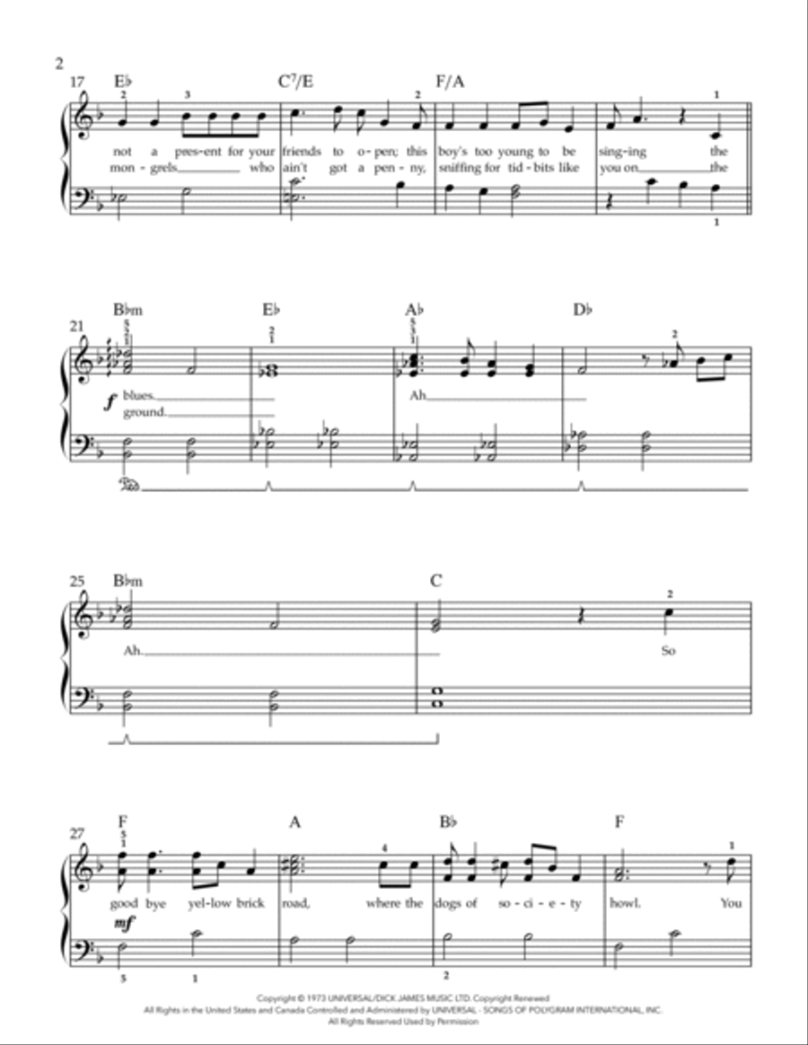 Goodbye Yellow Brick Road Piano Solo scores gallery preview page 2