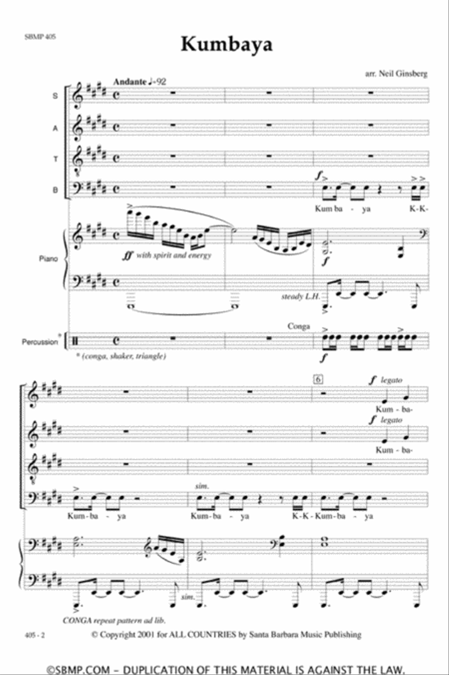 Kumbaya - SATB Octavo 4-Part scores gallery preview page 2