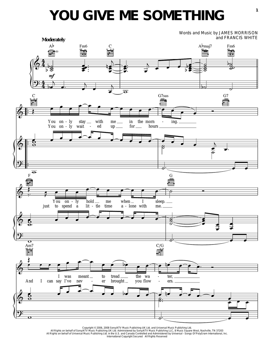 You Give Me Something Piano, Vocal, Guitar scores gallery preview page 1