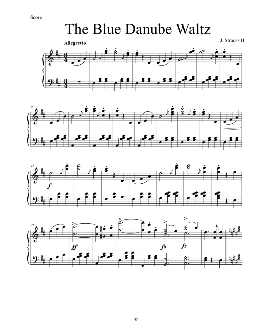 The Blue Danube Waltz Piano Solo scores gallery preview page 1