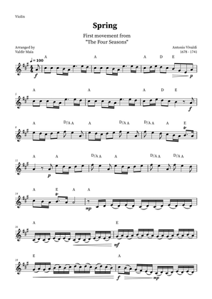 Spring - The Four Seasons for Violin Solo (A Major with chords)