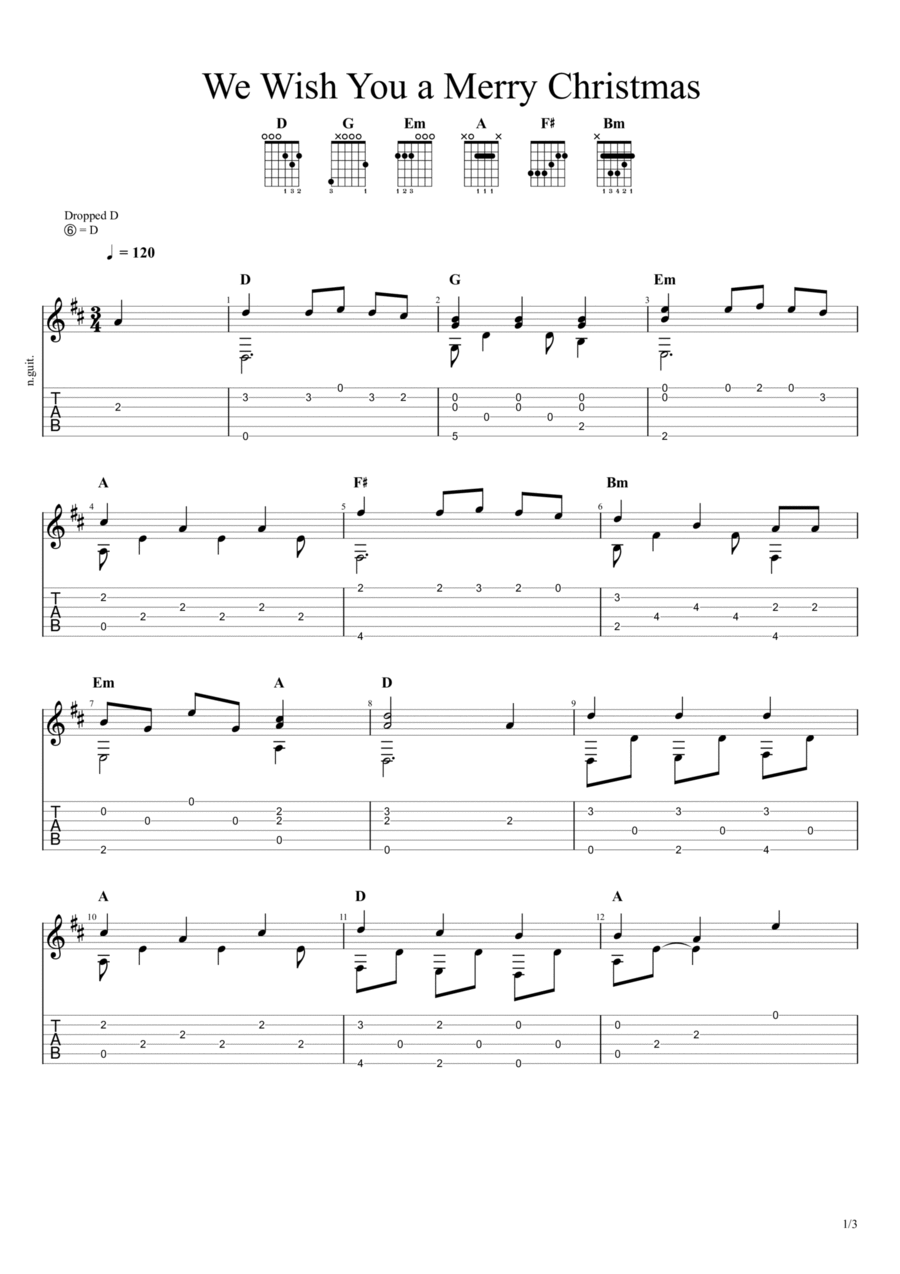 We Wish You a Merry Christmas Guitar Tablature scores gallery preview page 1