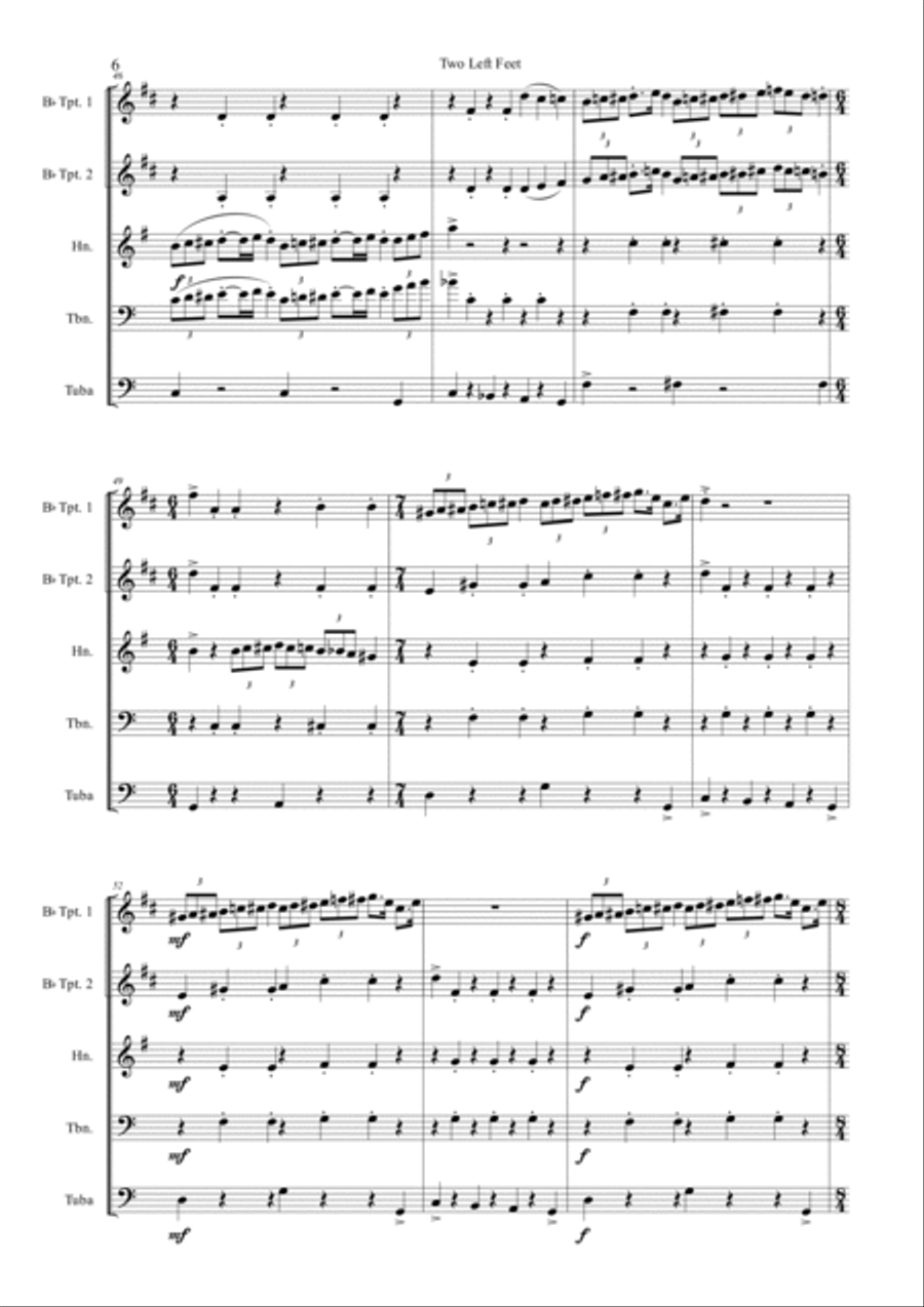 Two Left Feet (Brass Quintet) Brass Quintet scores gallery preview page 6