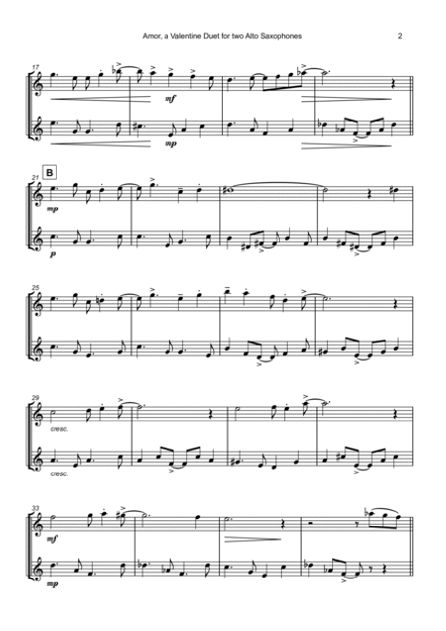 Amor, (Portuguese for Love), Alto Saxophone Duet Woodwind Duet scores gallery preview page 3