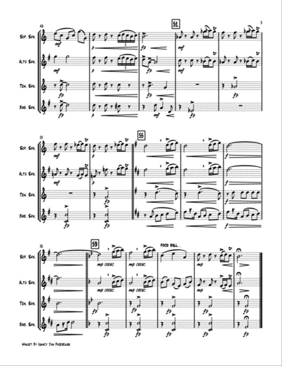 Minuet by By Ignacy Jan Paderewski (For Sax Quartet) Saxophone Quartet scores gallery preview page 5