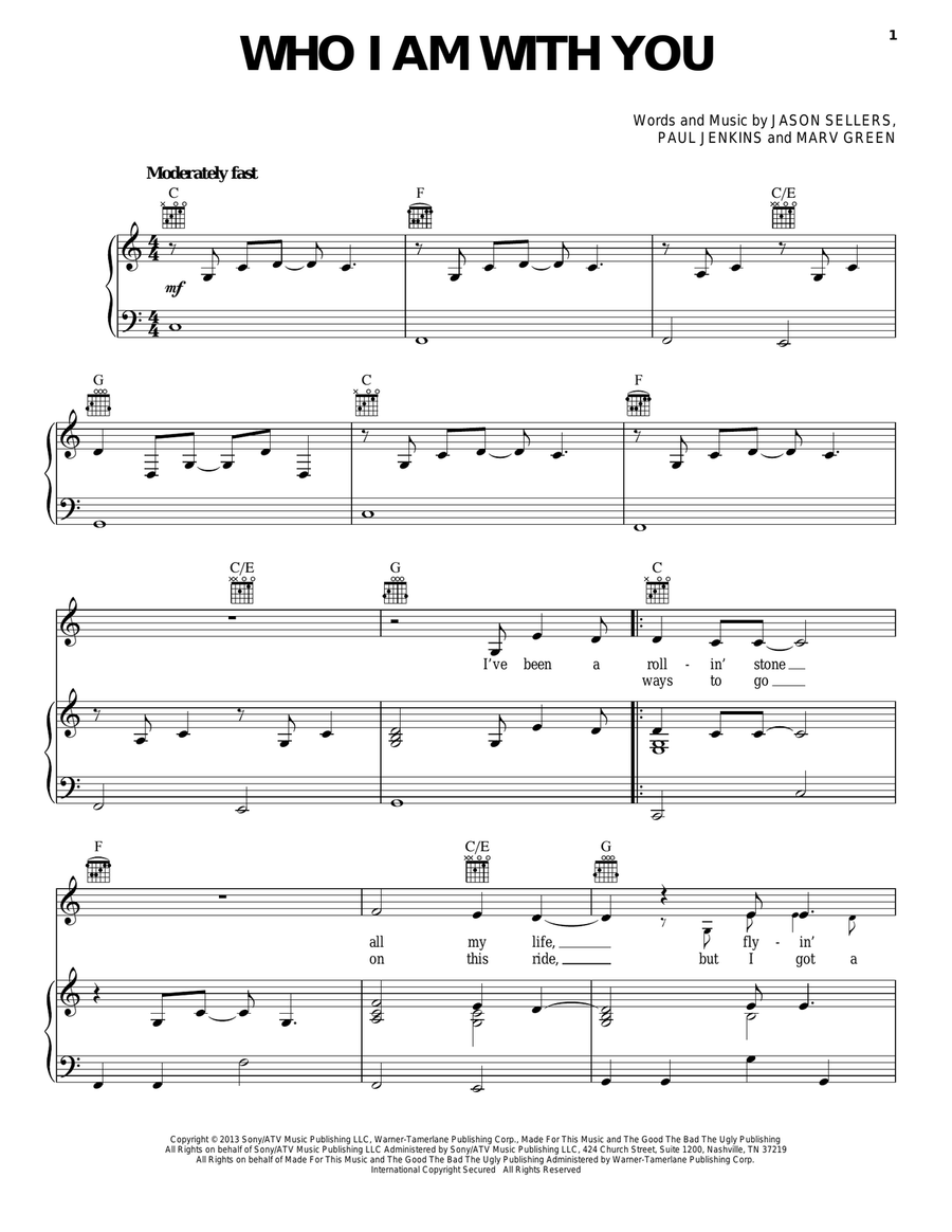 Who I Am With You Piano, Vocal, Guitar scores gallery preview page 1