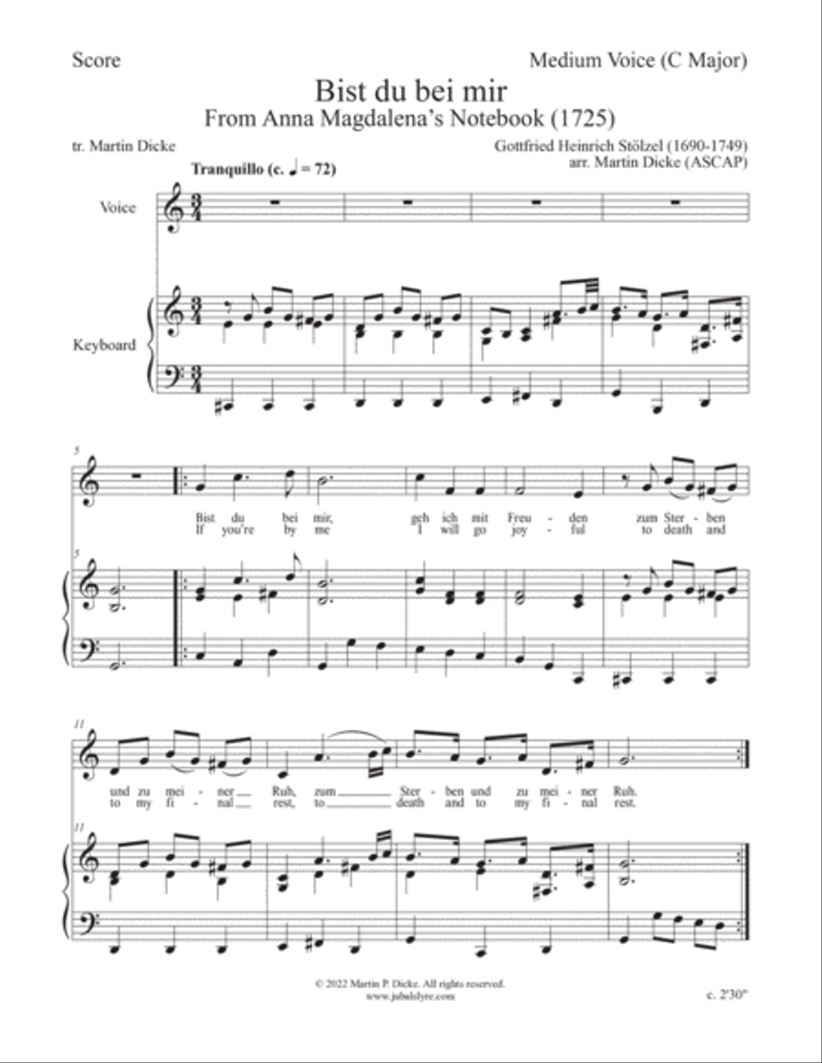 Bist du bei mir (Medium Voice with Keyboard and Optional Instruments) Medium Voice scores gallery preview page 2