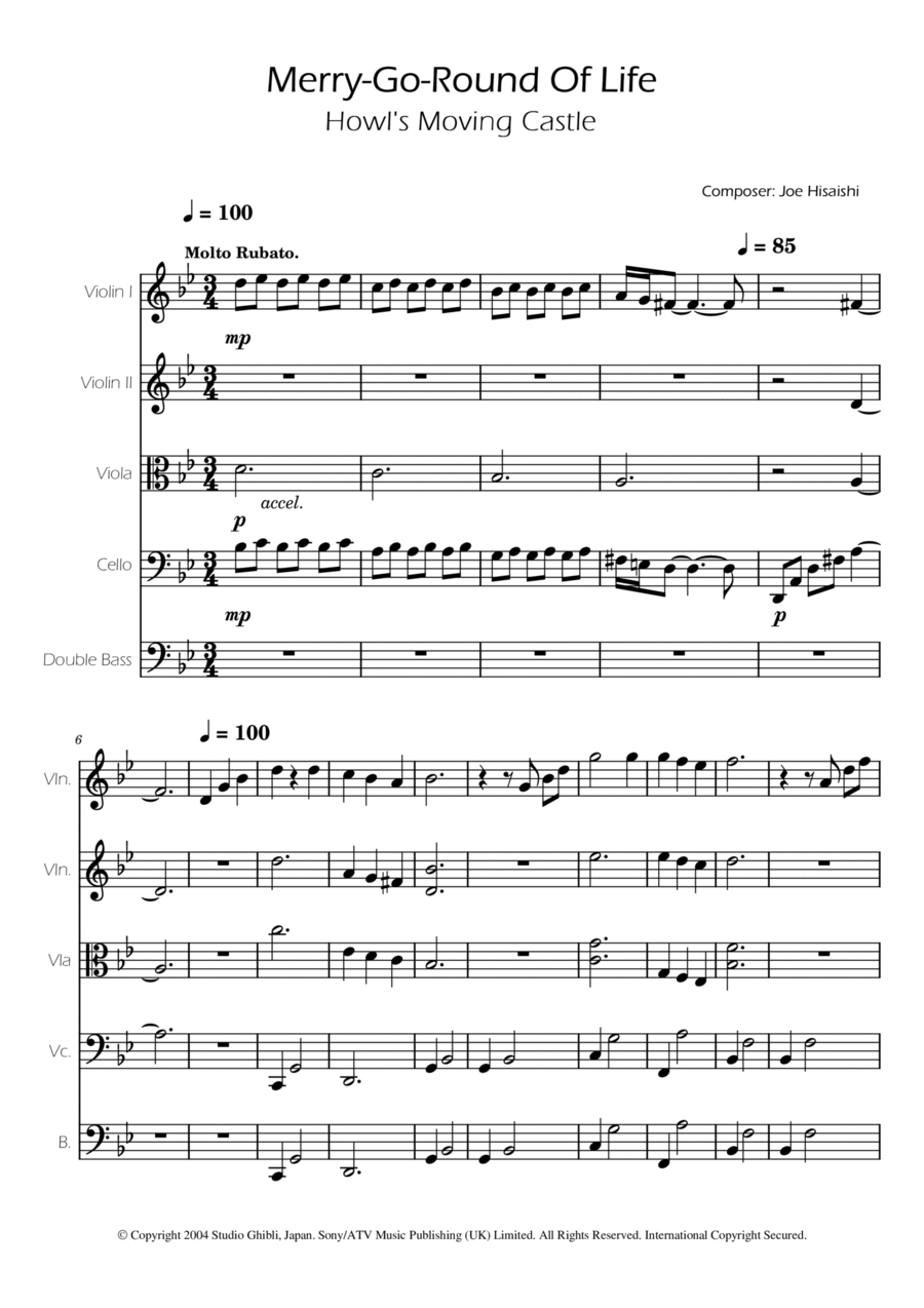Merry-go-round Of Life String Quintet scores gallery preview page 1