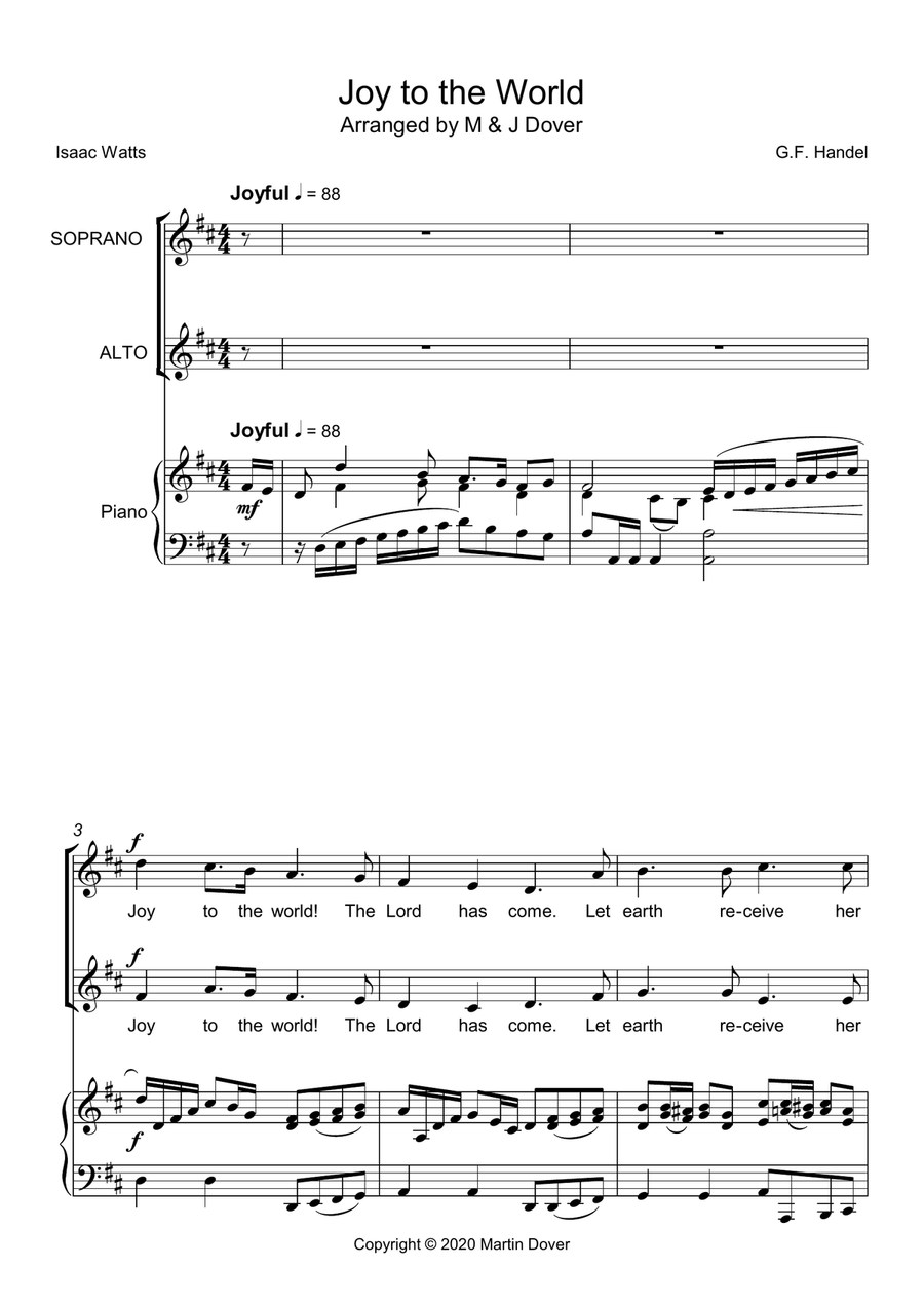 Joy to the World - SA - Two Part Choir, Upper Voices SA scores gallery preview page 1