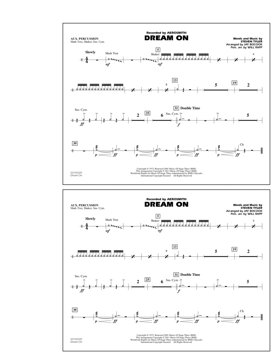 Dream On - Aux Percussion Marching Band scores gallery preview page 1