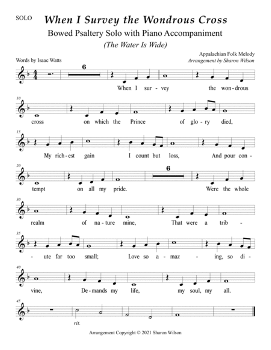 When I Survey the Wondrous Cross (Easy Bowed Psaltery Solo with Piano Accompaniment) Zither scores gallery preview page 2