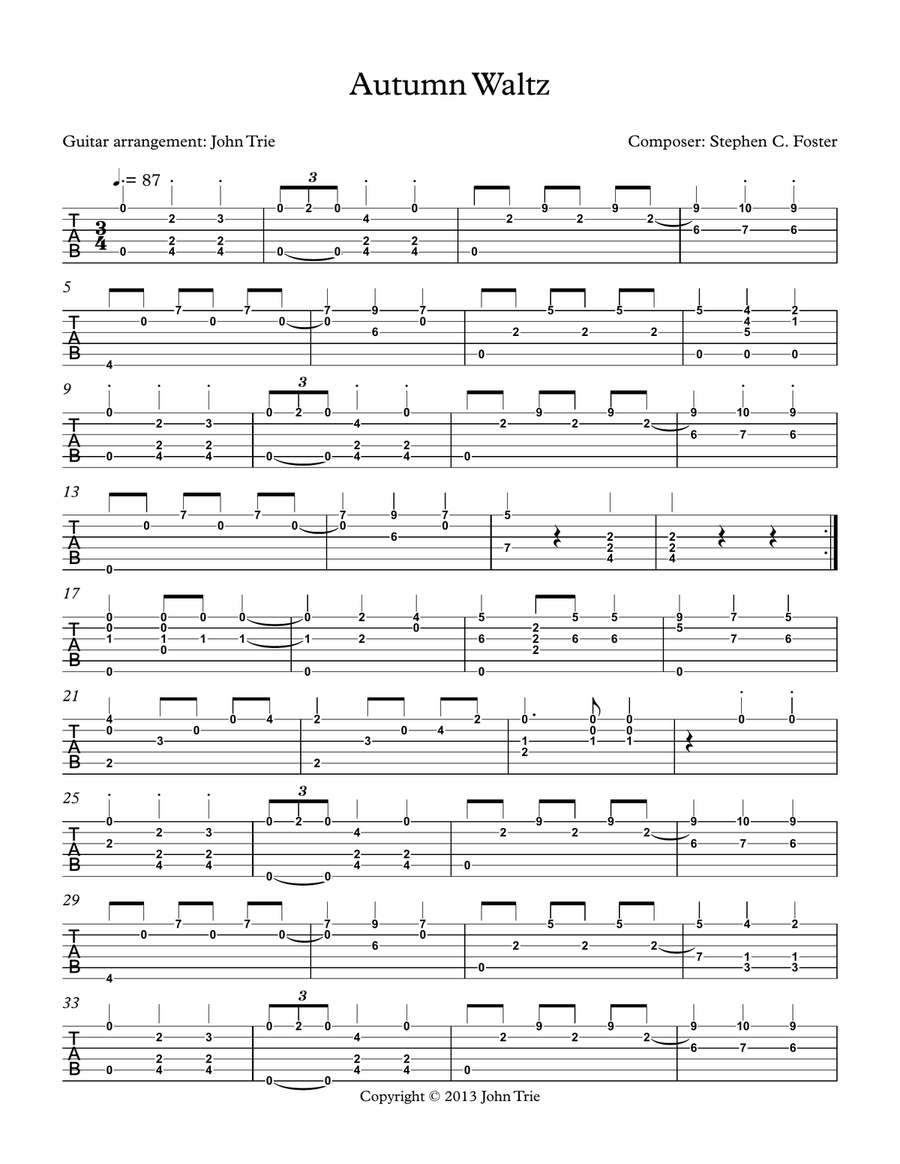 Autumn Waltz - guitar tablature Classical Guitar scores gallery preview page 2