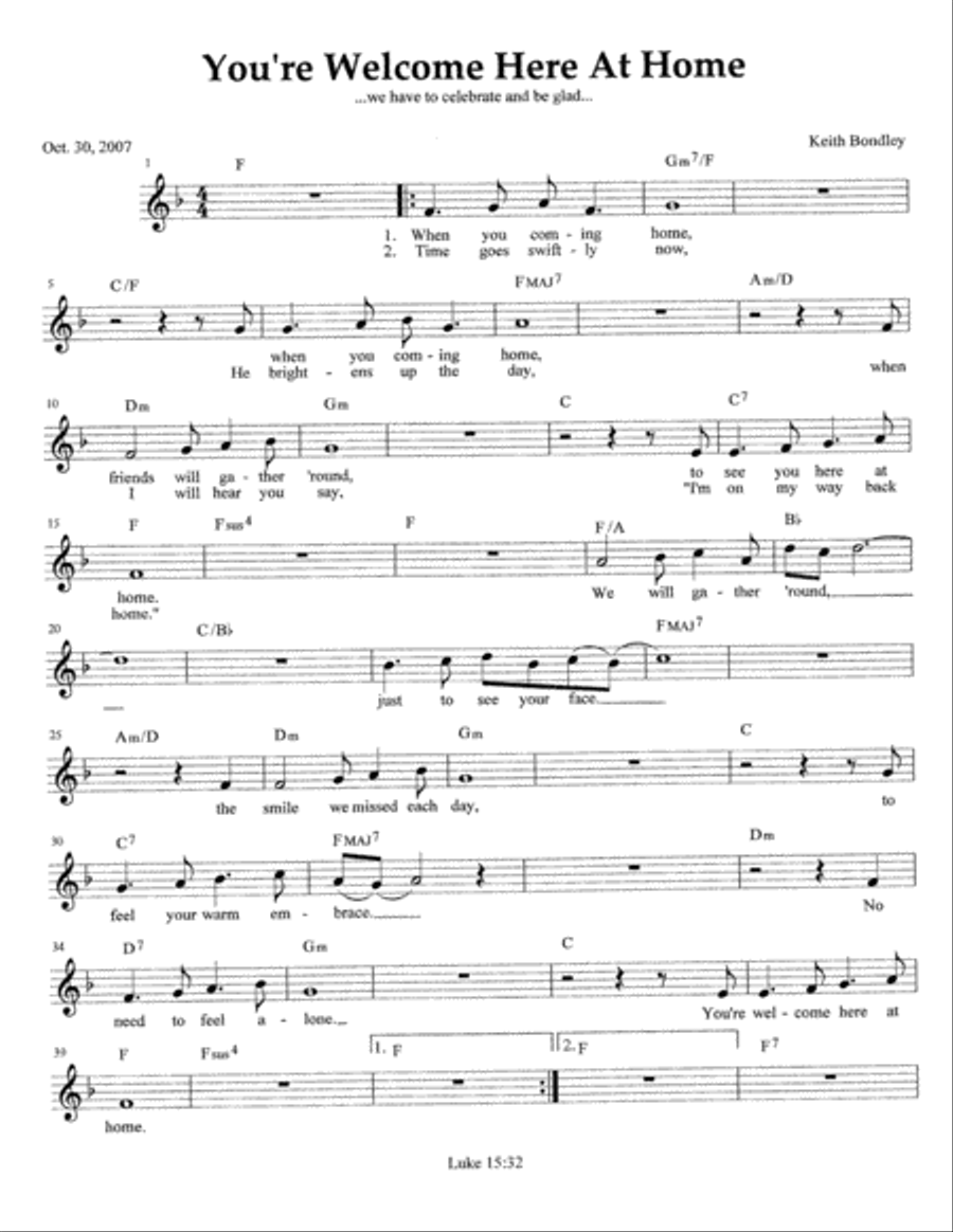 You're Welcome Here At Home Piano, Vocal, Guitar scores gallery preview page 1