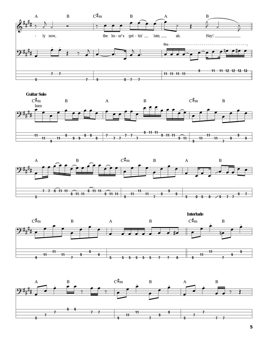 All Along The Watchtower Bass Guitar Tablature scores gallery preview page 5