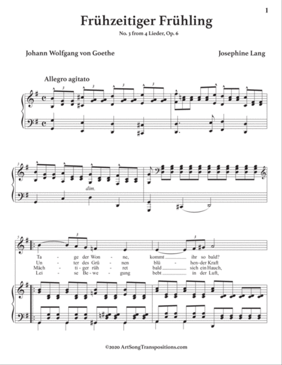 LANG: Frühzeitiger Frühling, Op. 6 no. 3 (transposed to G major) Voice scores gallery preview page 2