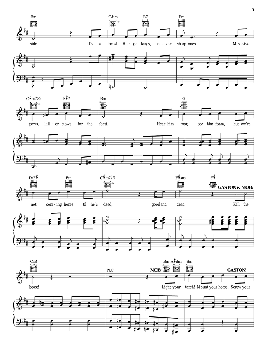 The Mob Song (from Beauty And The Beast) Piano, Vocal, Guitar scores gallery preview page 3