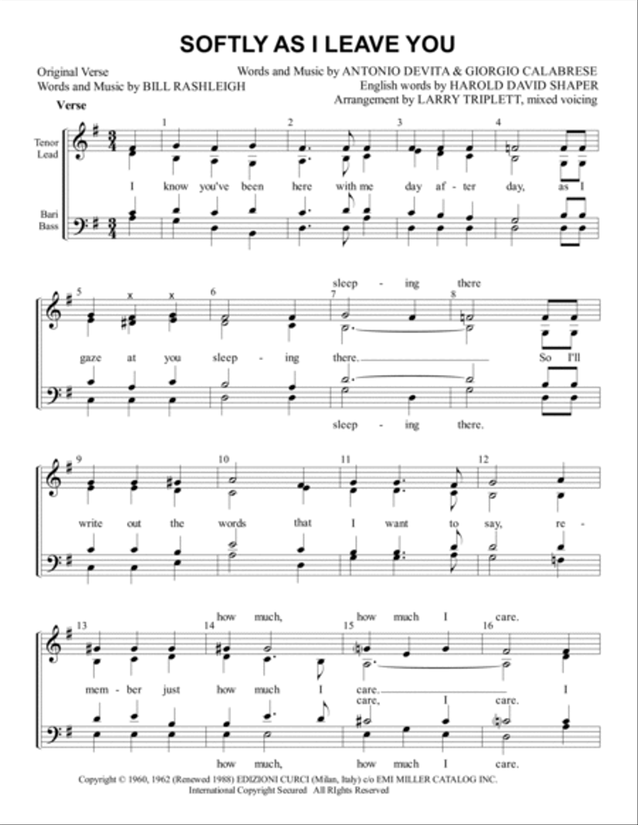 Softly As I Leave You 4-Part scores gallery preview page 1