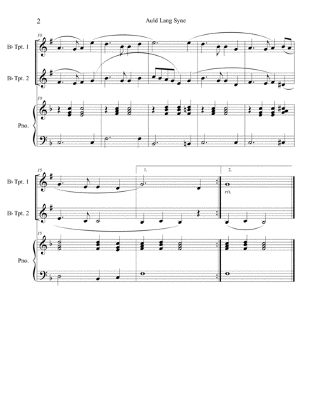 Auld Lang Syne (trumpet duet) with optional piano accompaniment image number null