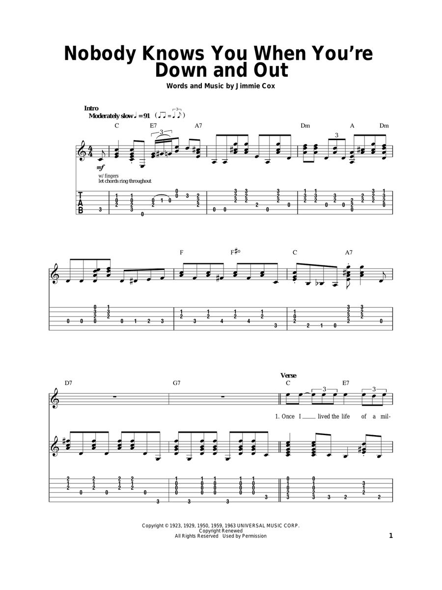 Nobody Knows You When You're Down And Out Acoustic Guitar scores gallery preview page 1