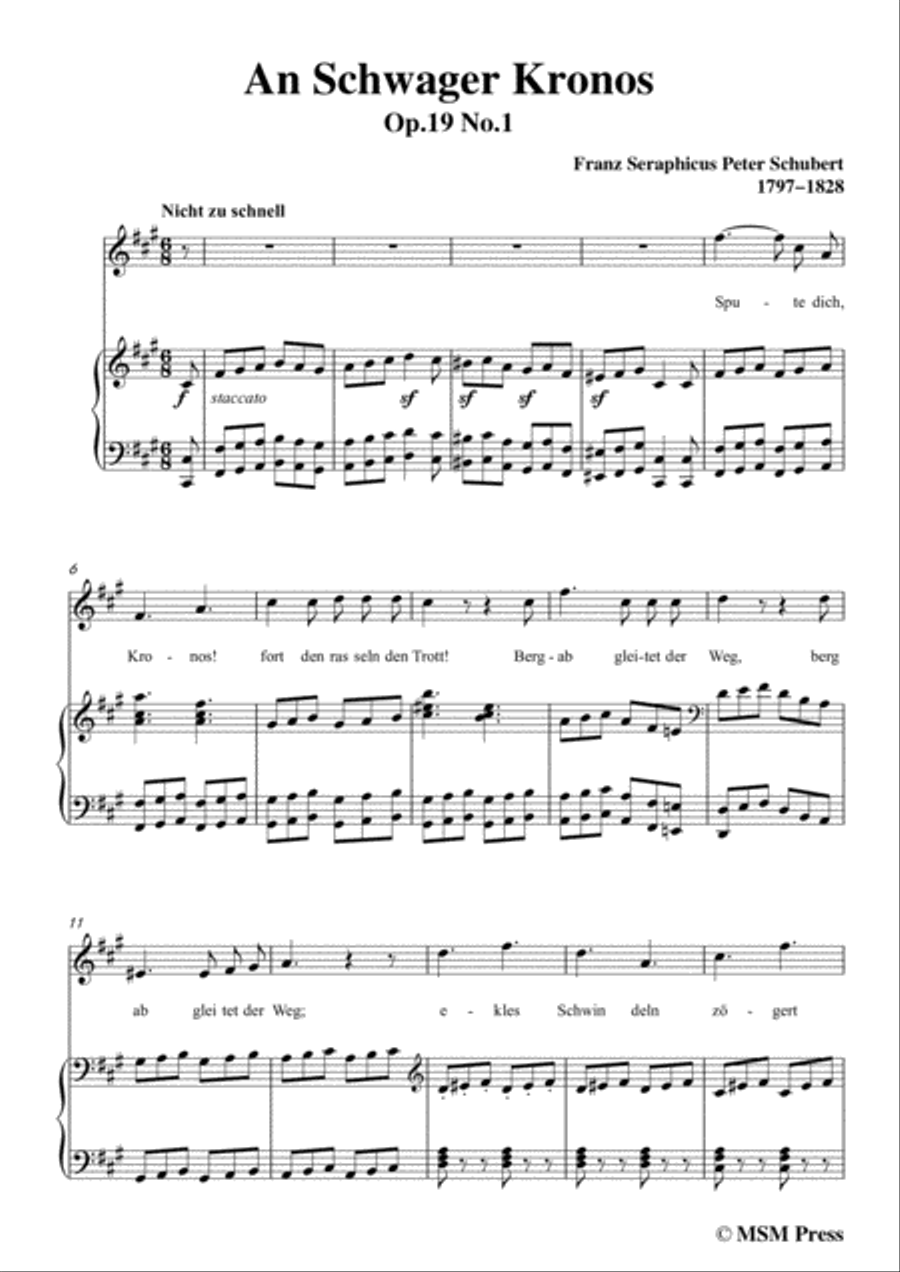 Schubert-An Schwager Kronos,Op.19 No.1,in f sharp minor,for Voice&Piano Voice scores gallery preview page 3