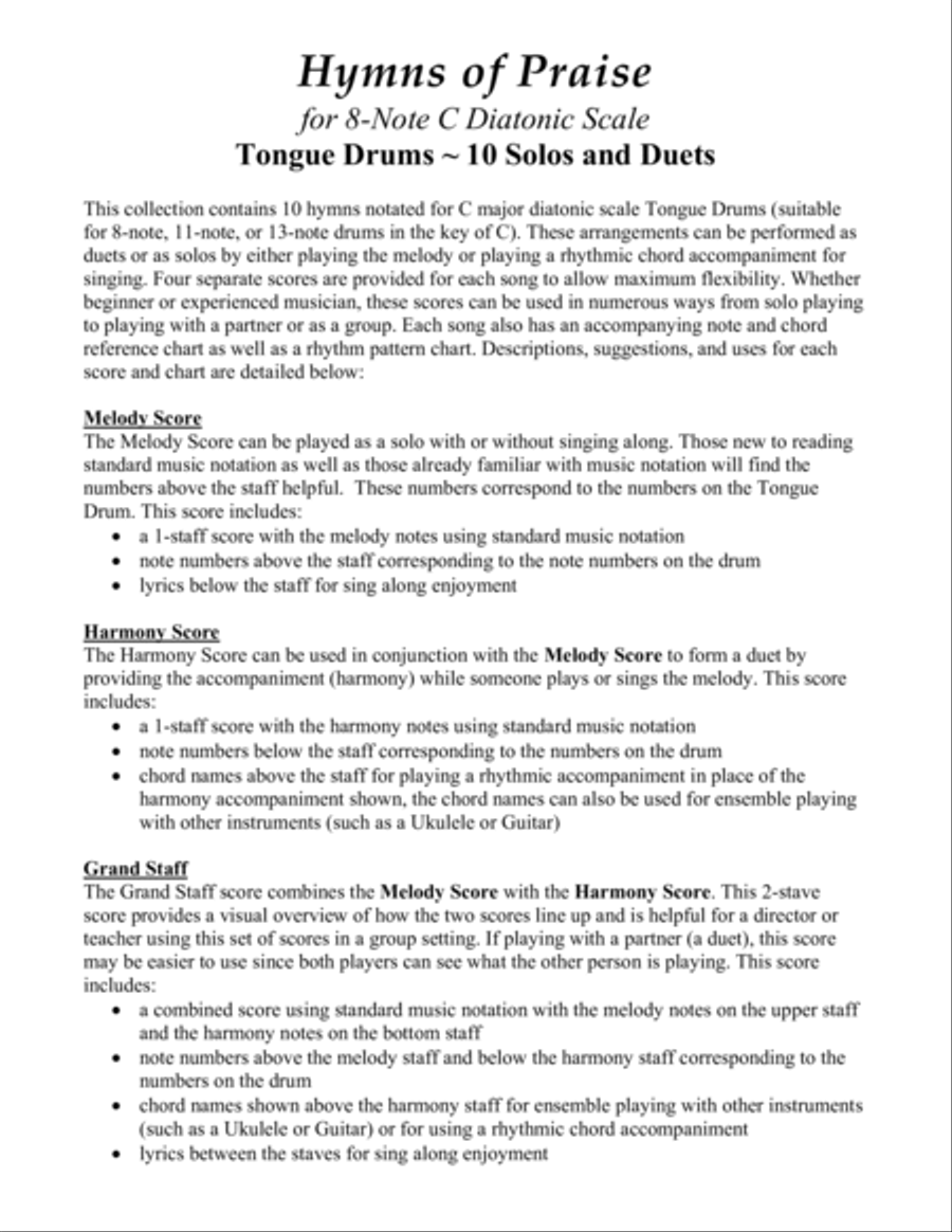 Hymns of Praise for 8-note C major diatonic scale Tongue Drums (A collection of 10 Solos and Duets) Drums scores gallery preview page 3