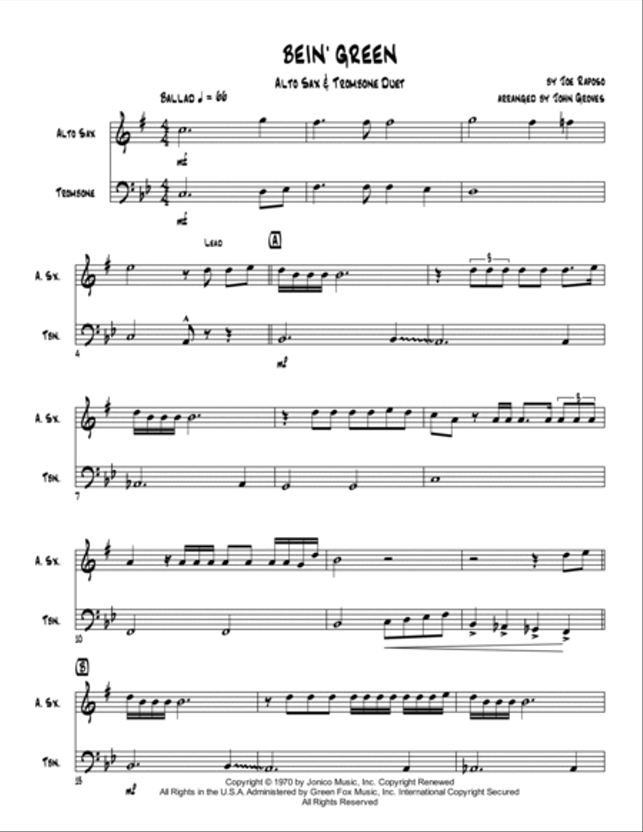 Bein' Green Trombone Duet scores gallery preview page 2