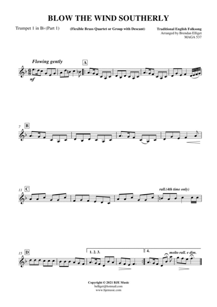 Blow The Wind Southerly - Flexible Brass Quartet (with Descant) Score and Parts PDF image number null