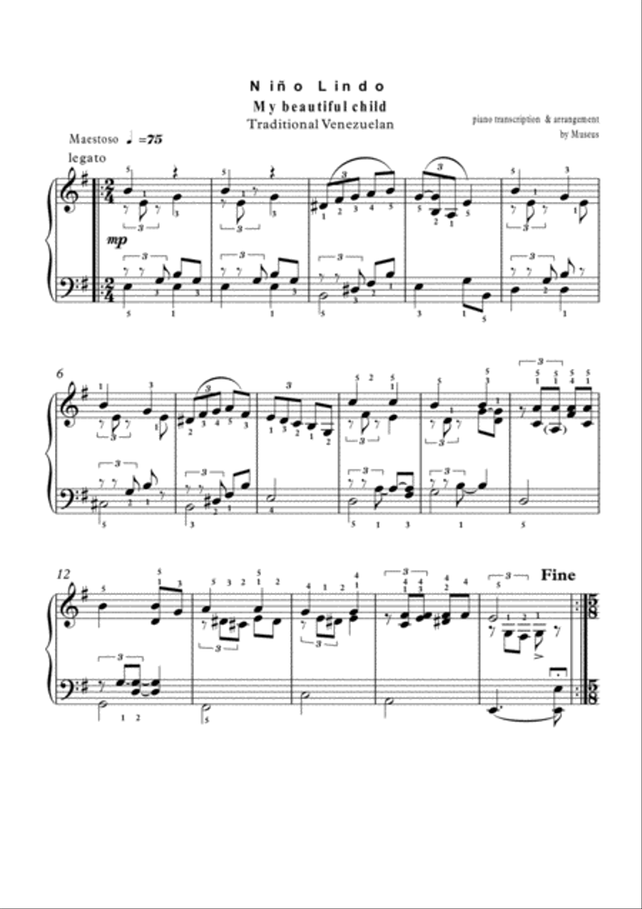 Nino Lindo piano traditional Piano Solo scores gallery preview page 1