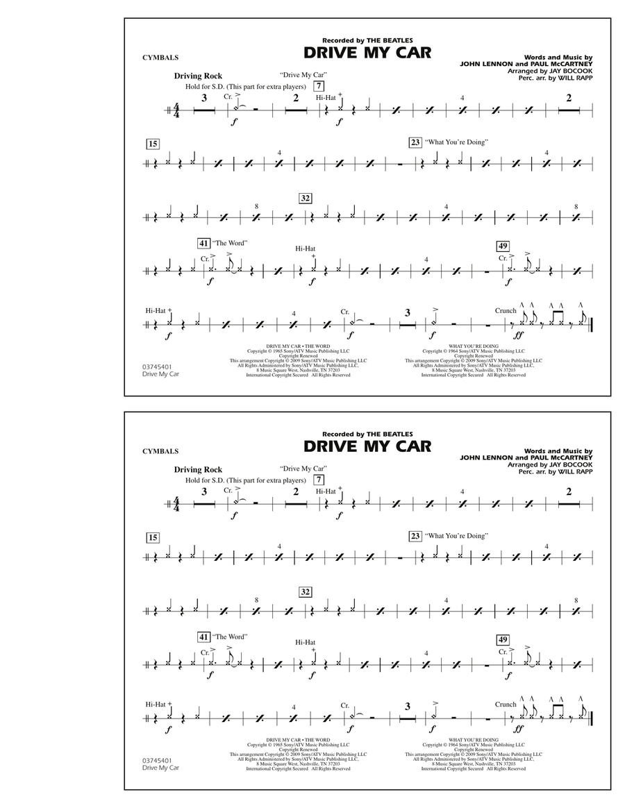 Drive My Car - Cymbals Marching Band scores gallery preview page 1