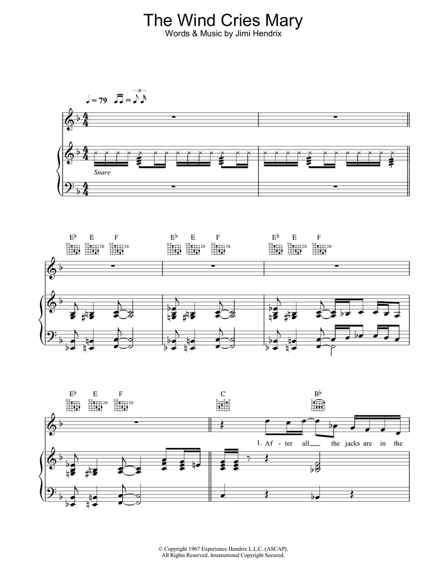 The Wind Cries Mary The Wind Cries Mary Piano, Vocal, Guitar scores gallery preview page 1